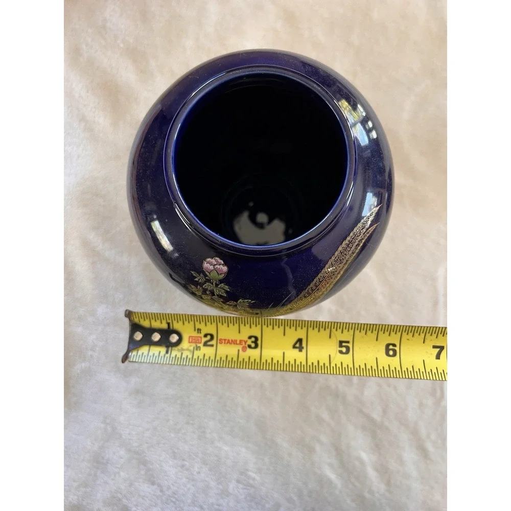 Vintage‎ Cobalt Blue Urn Bird and Floral Pattern Gold Japan